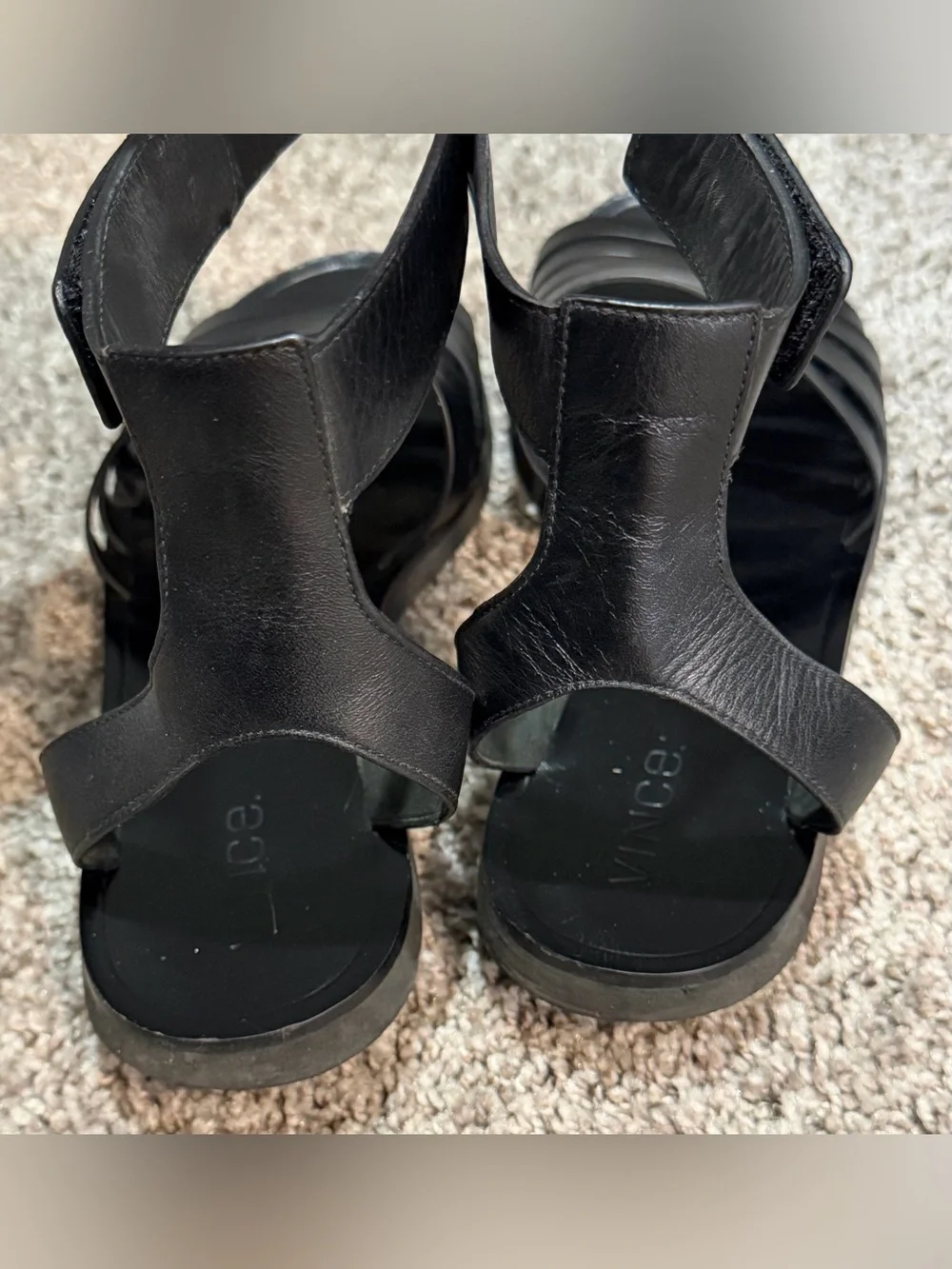 Vince Black Multi-Strap Genuine Leather Ankle Strap Sandals Size 10 Velcro